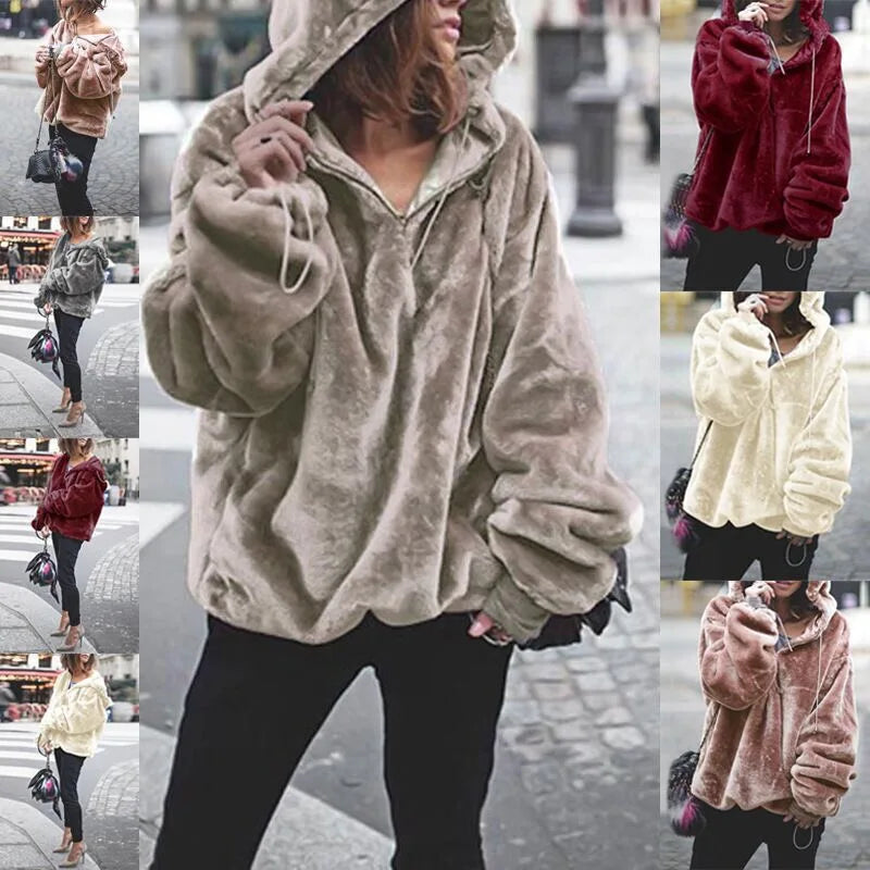 CPSYMYM Women's Faux Fur Coat autumn winter Plush Wool Coats and Mixtures Outerwears Fashio Long Sleeve Warm Fur Coat